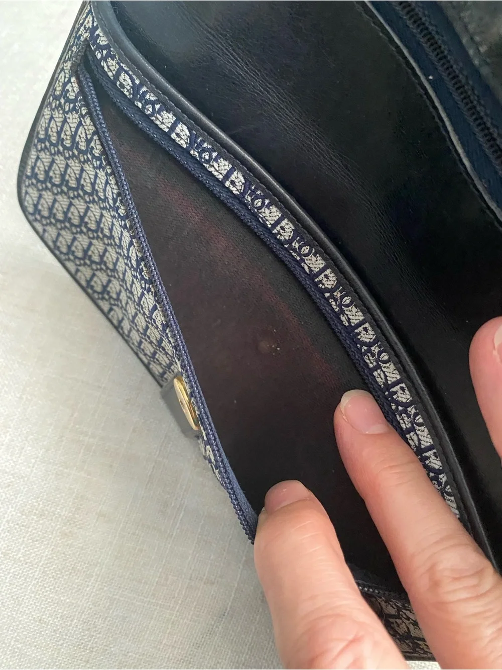 Vintage Christian Dior Clutch Wallet EUC Strap Added Navy Canvas/Leather Bag